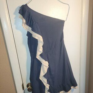 Chelsea & Violet One Shoulder Blue Ruffle Dress